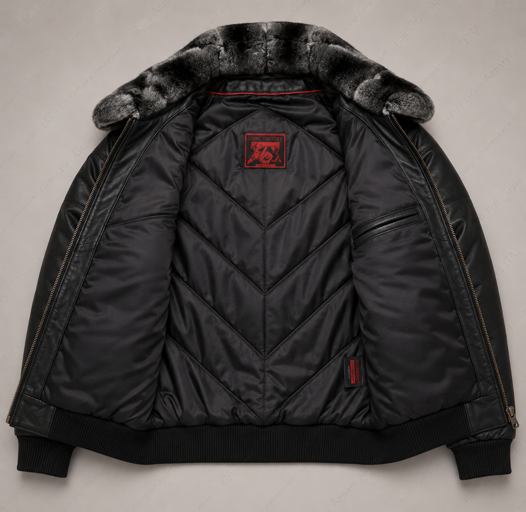 Men’s Black Fur Collar Leather Bomber Jacket Winter Aviator Full Grain Apparel