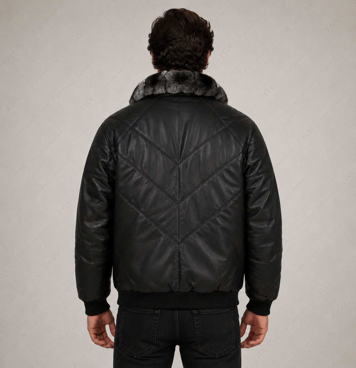 Men’s Black Fur Collar Leather Bomber Jacket Winter Aviator Full Grain Apparel
