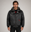 Men’s Black Fur Collar Leather Bomber Jacket Winter Aviator Full Grain Apparel