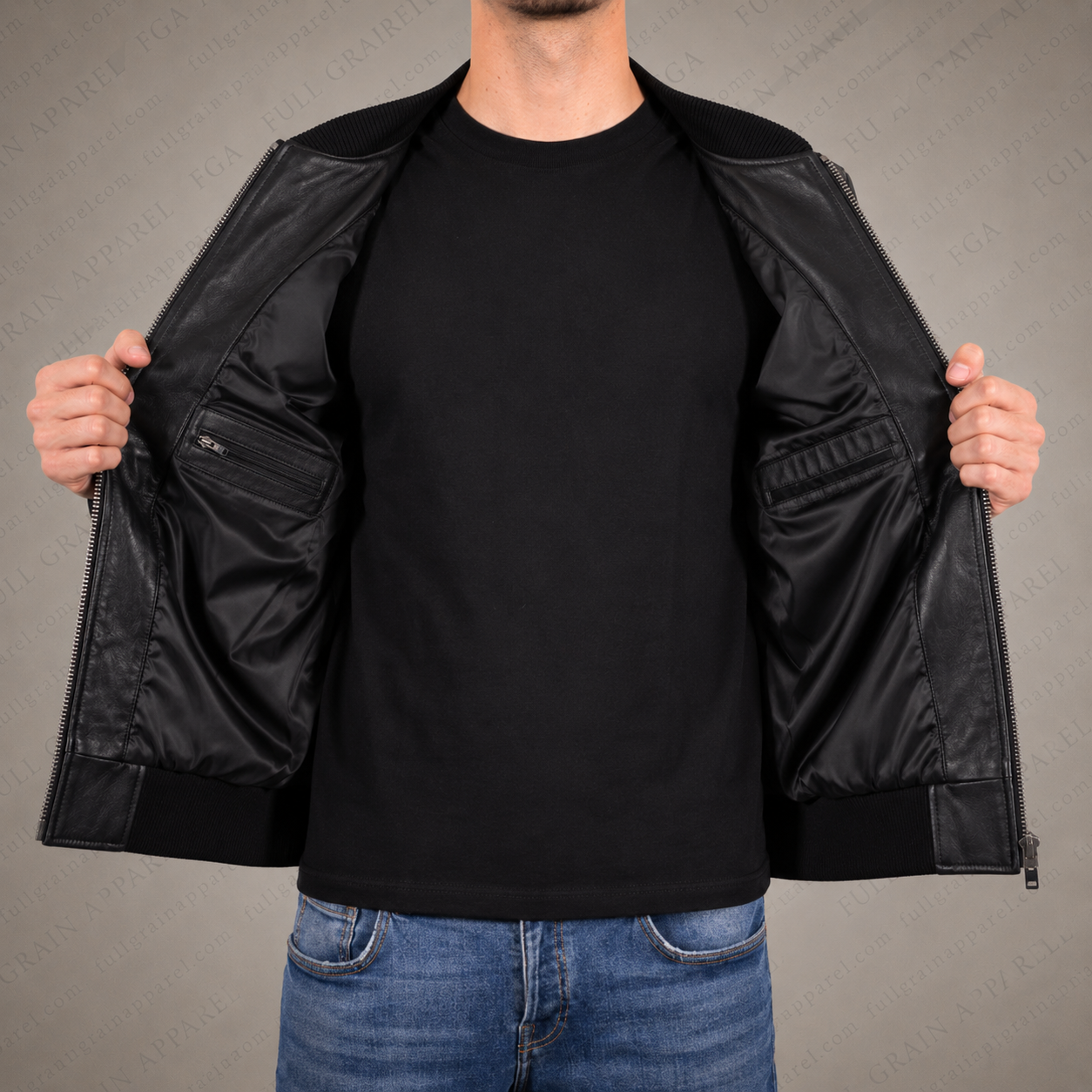 Men’s Black Leather Bomber Jacket Minimal Moto Style Full Grain Apparel