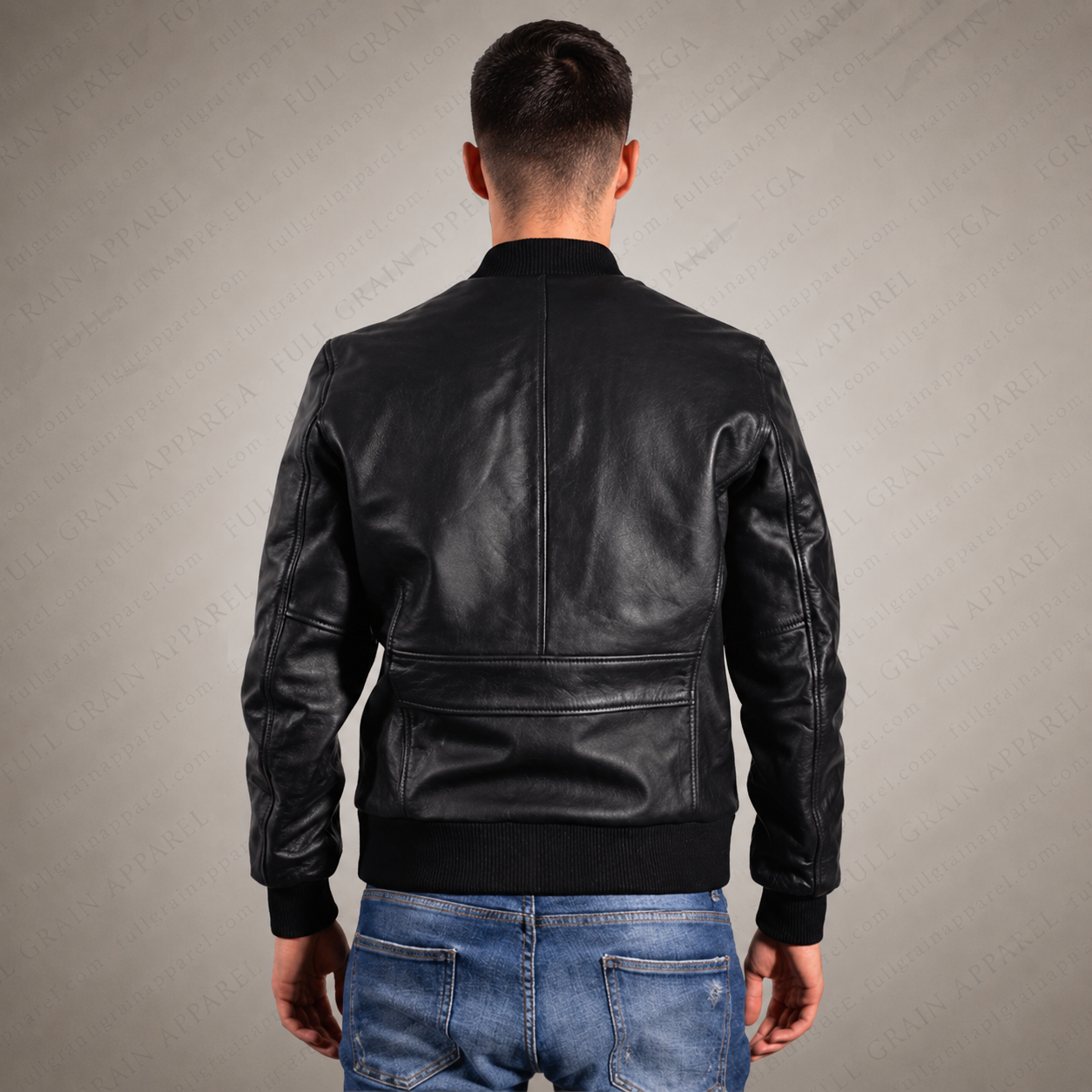 Men’s Black Leather Bomber Jacket Minimal Moto Style Full Grain Apparel
