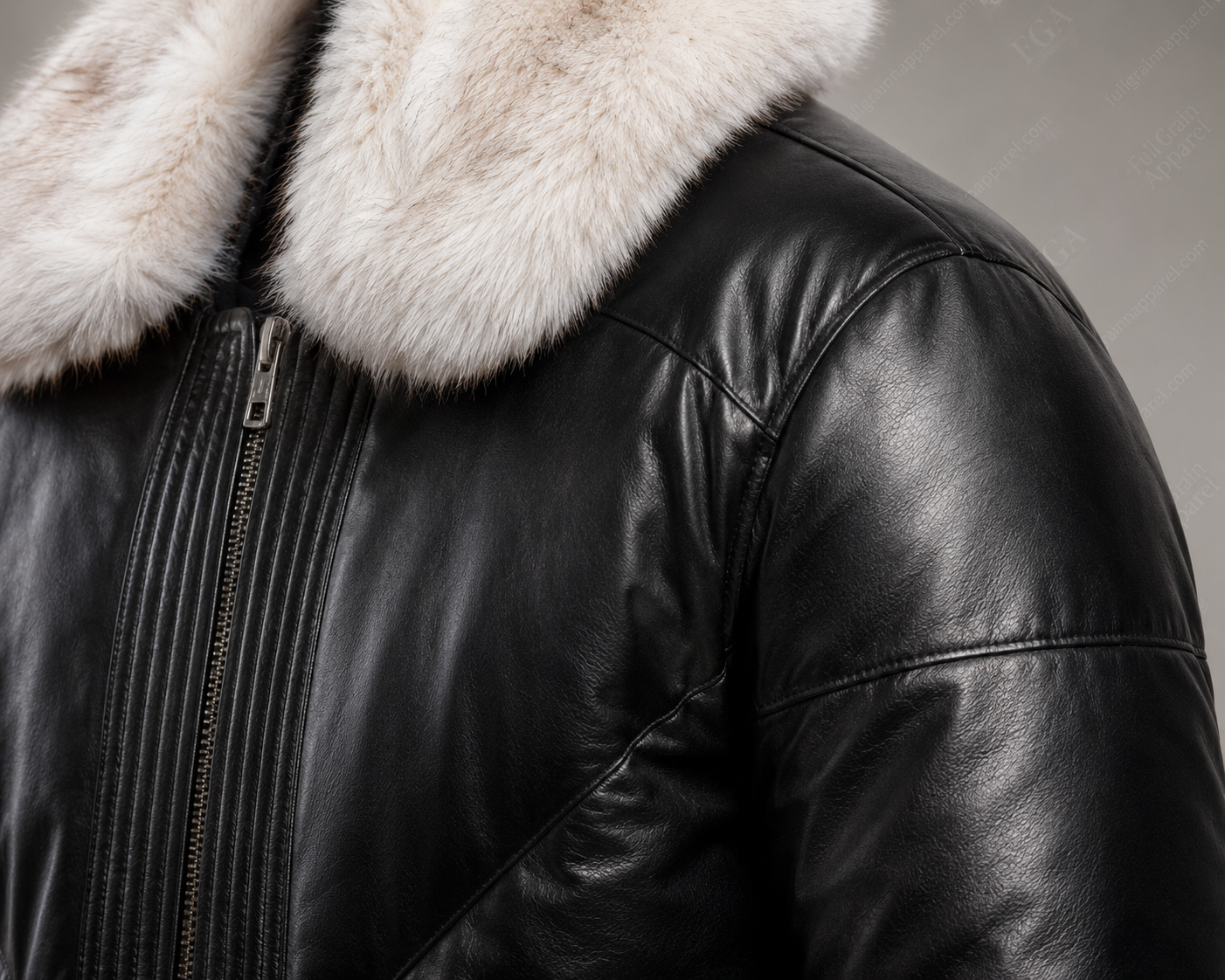 Men’s Black Fur Collar Leather Puffer Jacket Luxe Bomber Full Grain Apparel