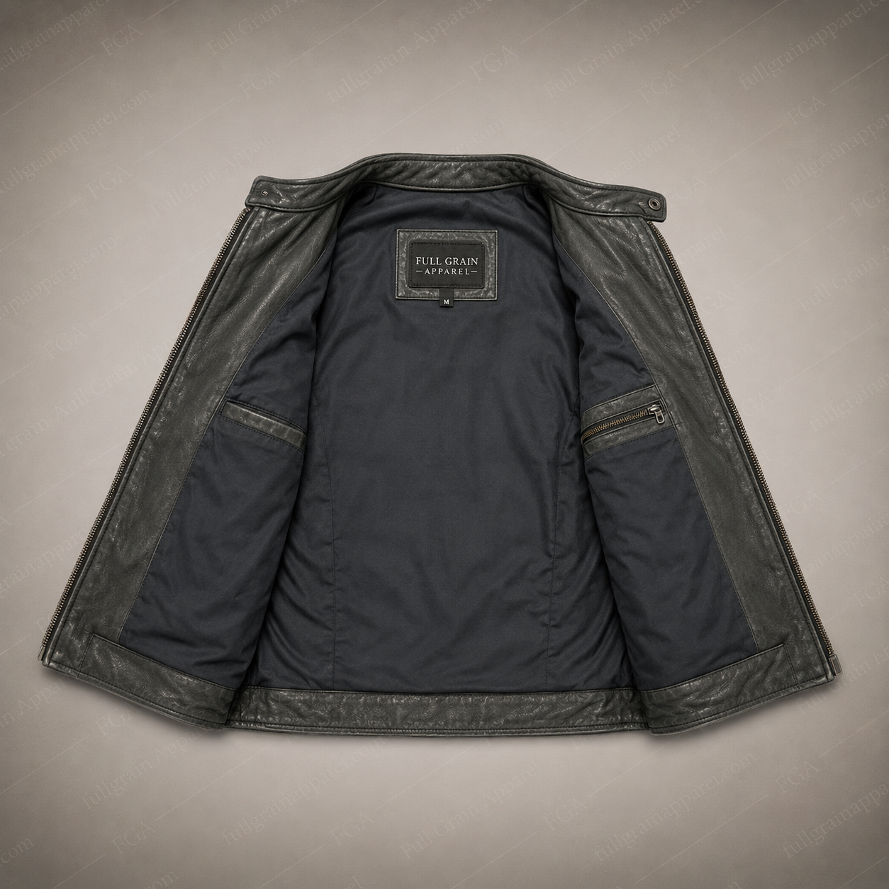 Men’s Grey Cafe Racer Leather Jacket Vintage Moto Full Grain Apparel