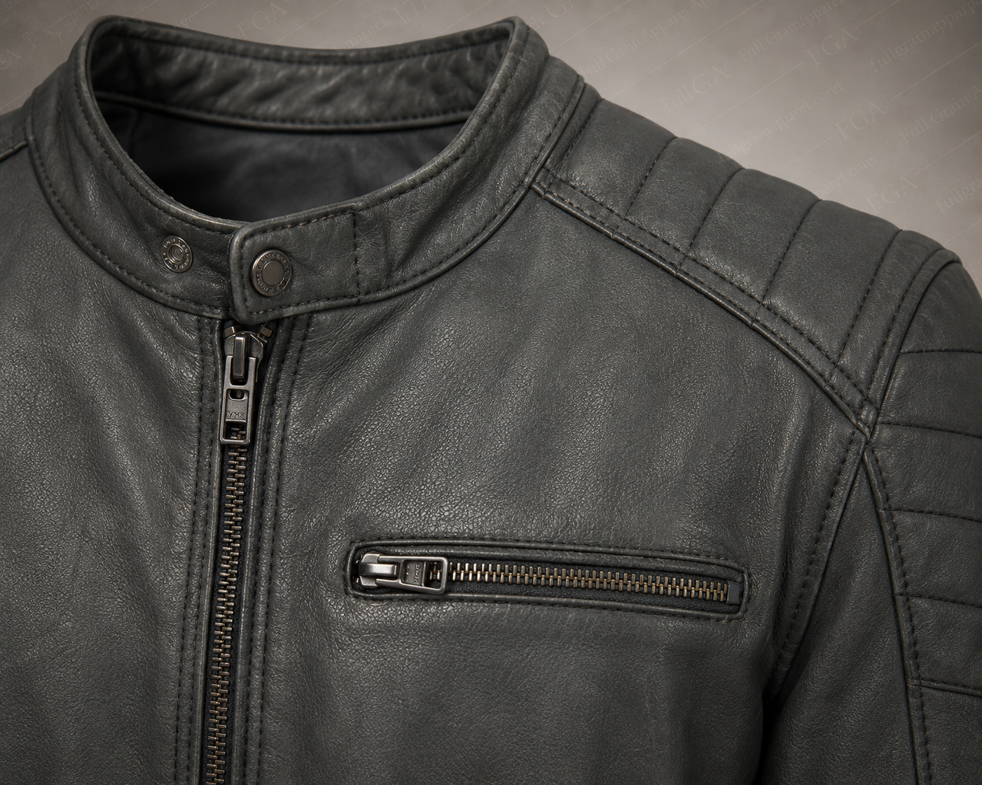 Men’s Grey Cafe Racer Leather Jacket Vintage Moto Full Grain Apparel