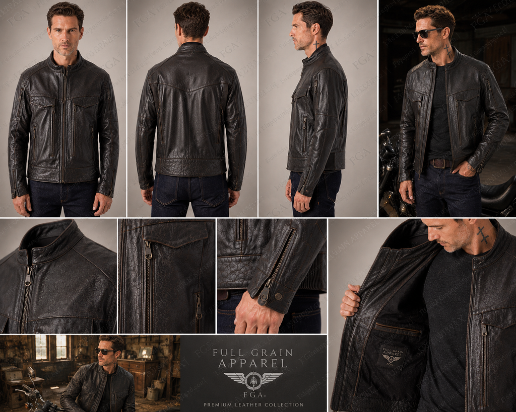 Men's Distressed Black Cafe Racer Leather Jacket | Vintage Moto | Full Grain Apparel
