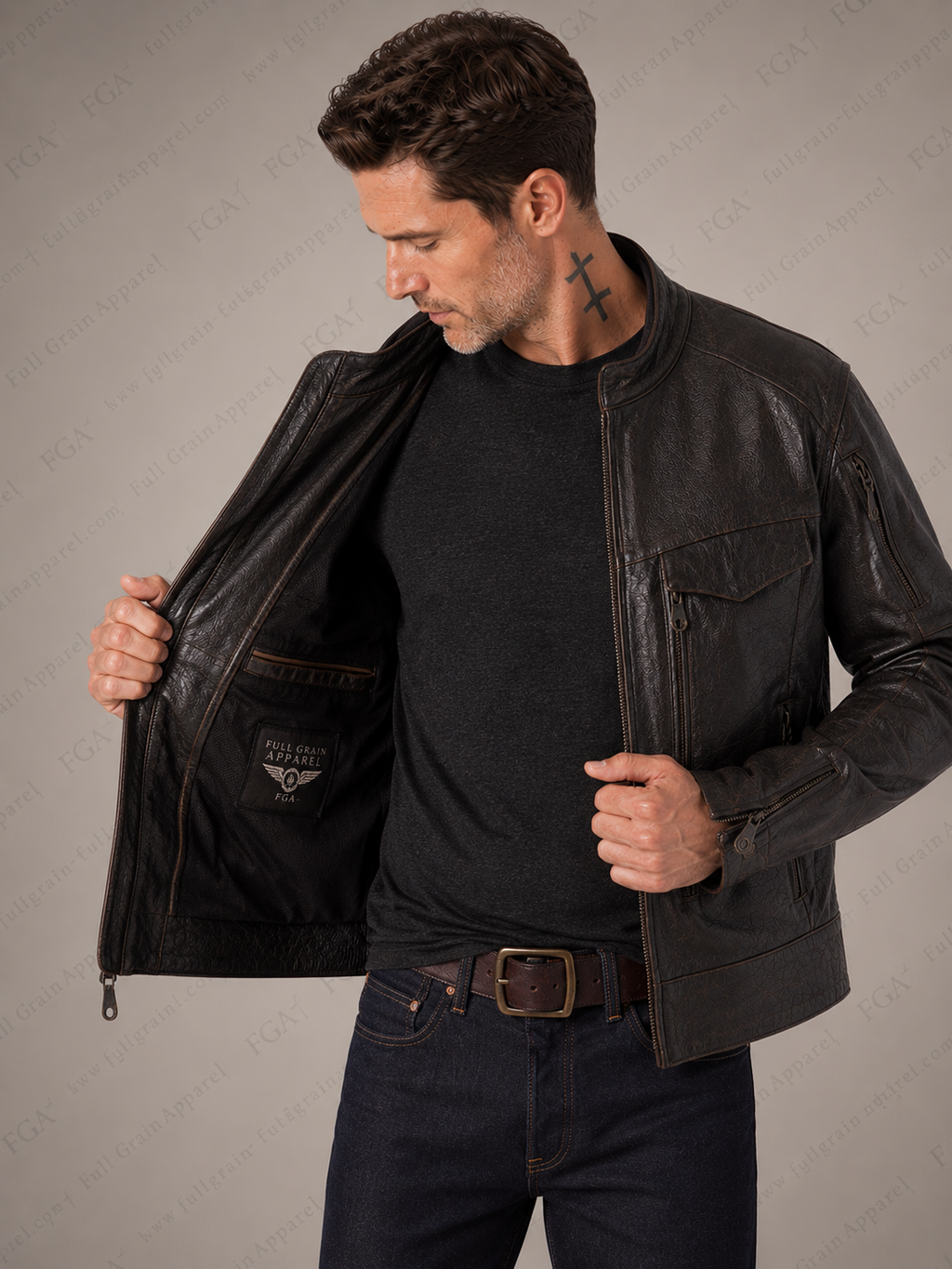 Men's Distressed Black Cafe Racer Leather Jacket | Vintage Moto | Full Grain Apparel