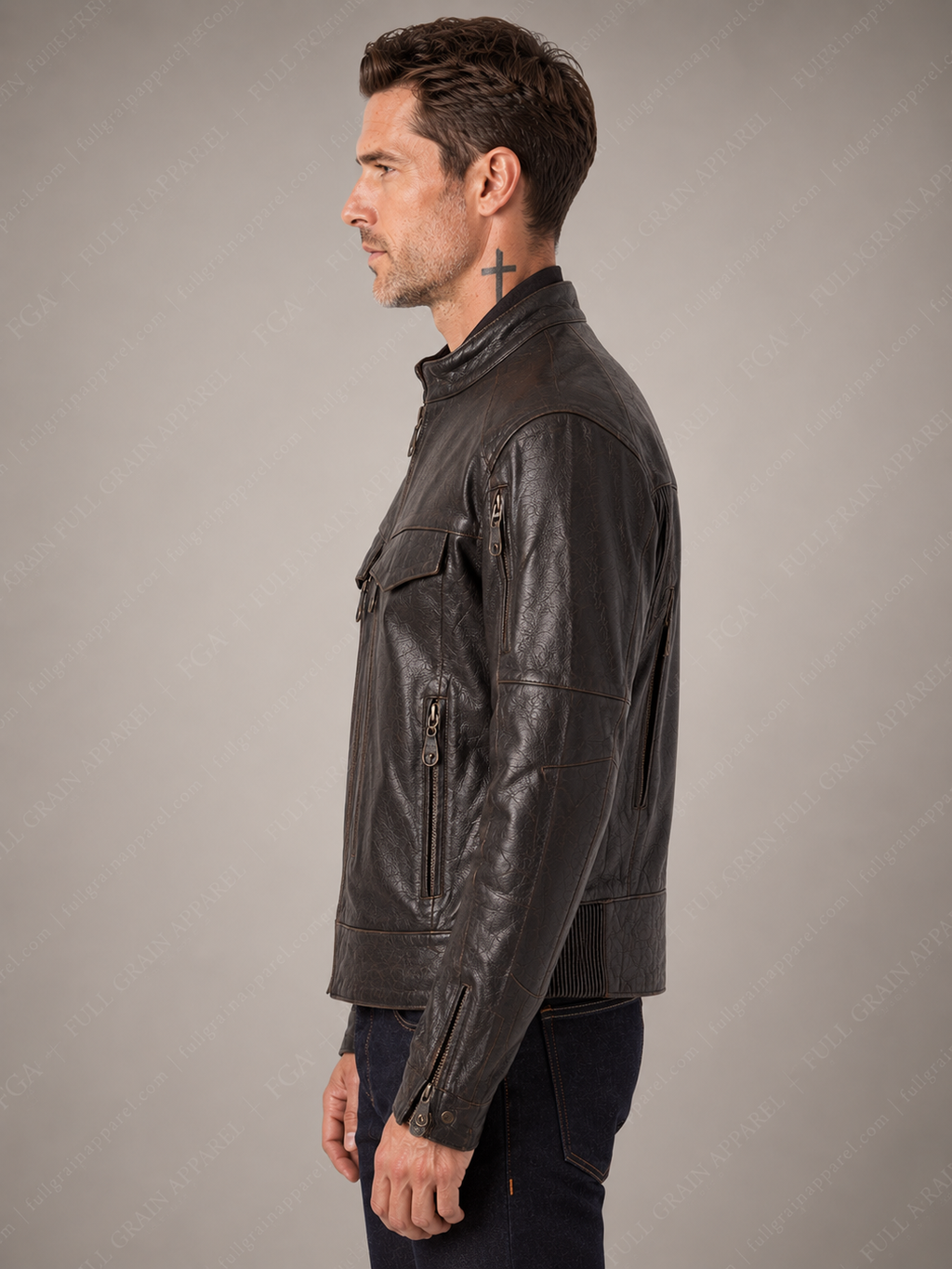 Men's Distressed Black Cafe Racer Leather Jacket | Vintage Moto | Full Grain Apparel