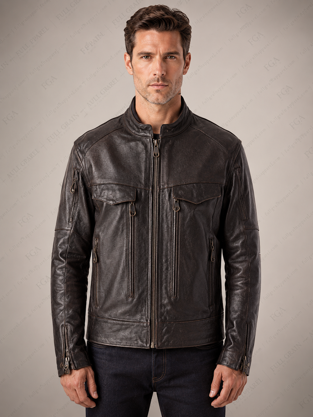 Men's Distressed Black Cafe Racer Leather Jacket | Vintage Moto | Full Grain Apparel