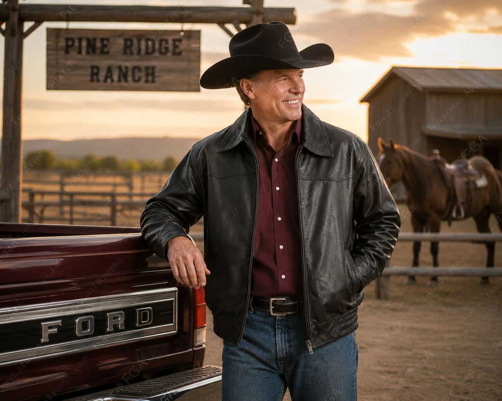 Men's Black Western Leather Jacket | Ranch Bomber | Full Grain Apparel