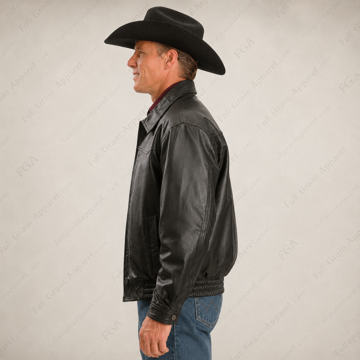 Men's Black Western Leather Jacket | Ranch Bomber | Full Grain Apparel