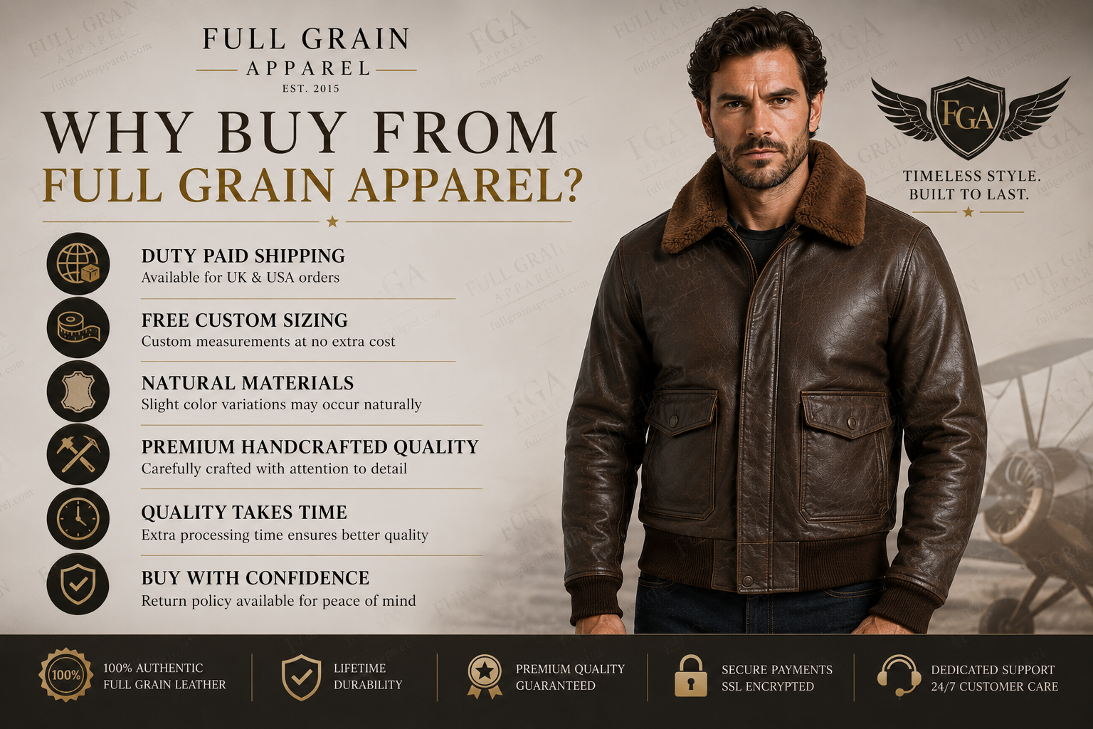 Men's Brown Aviator Leather Jacket | Shearling Flight | Full Grain Apparel