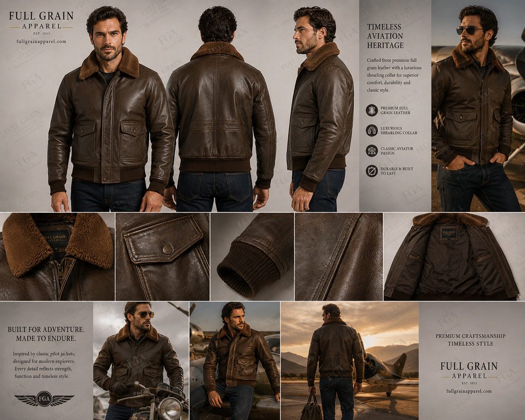 Men's Brown Aviator Leather Jacket | Shearling Flight | Full Grain Apparel