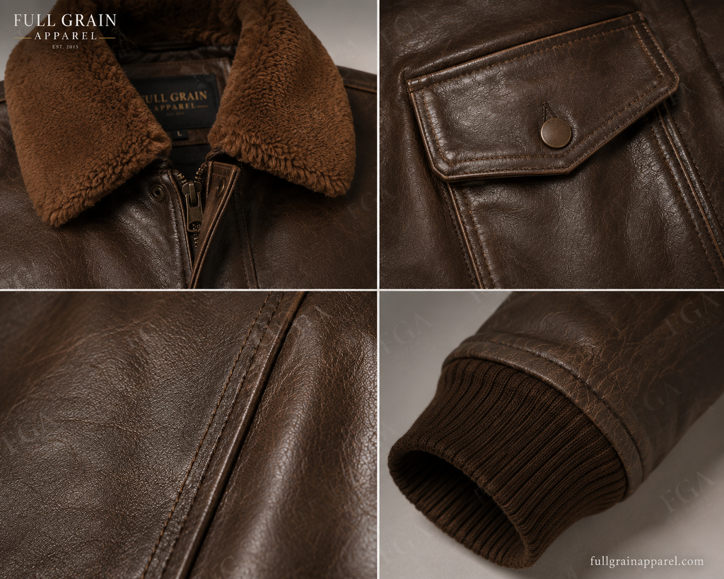 Men's Brown Aviator Leather Jacket | Shearling Flight | Full Grain Apparel