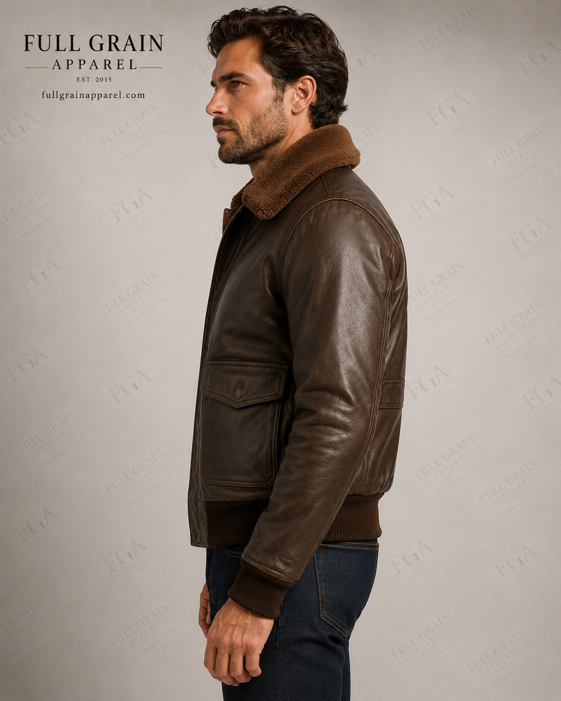 Men's Brown Aviator Leather Jacket | Shearling Flight | Full Grain Apparel
