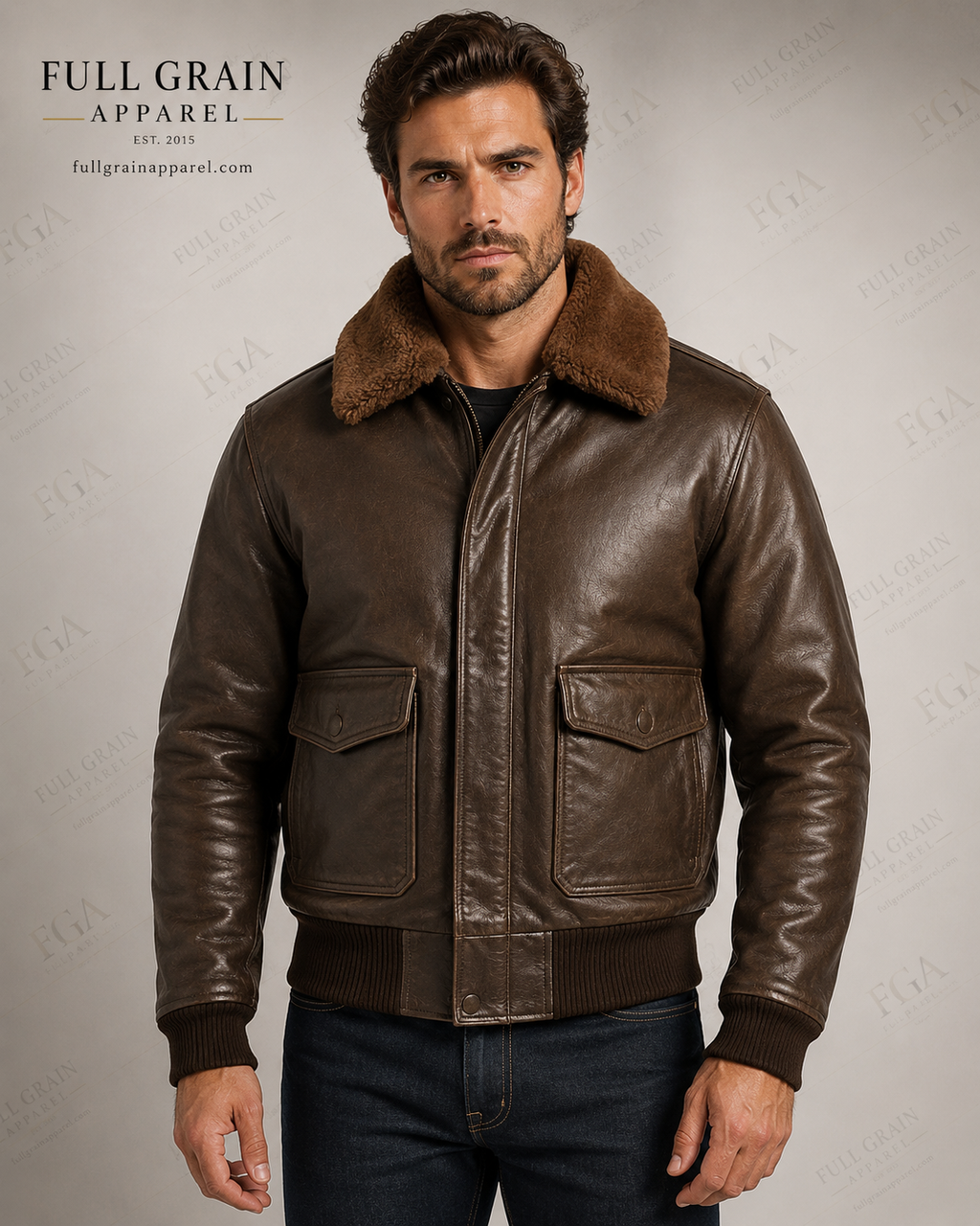 Men's Brown Aviator Leather Jacket | Shearling Flight | Full Grain Apparel
