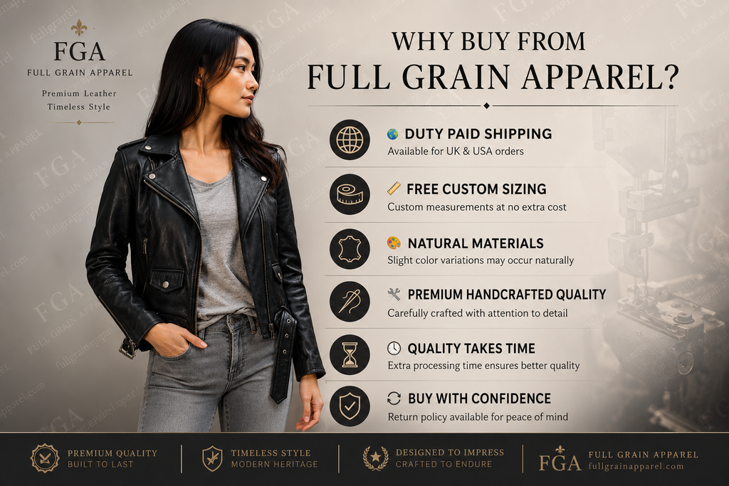 Women's Black Leather Biker Jacket – Classic Moto Style Full Grain Apparel
