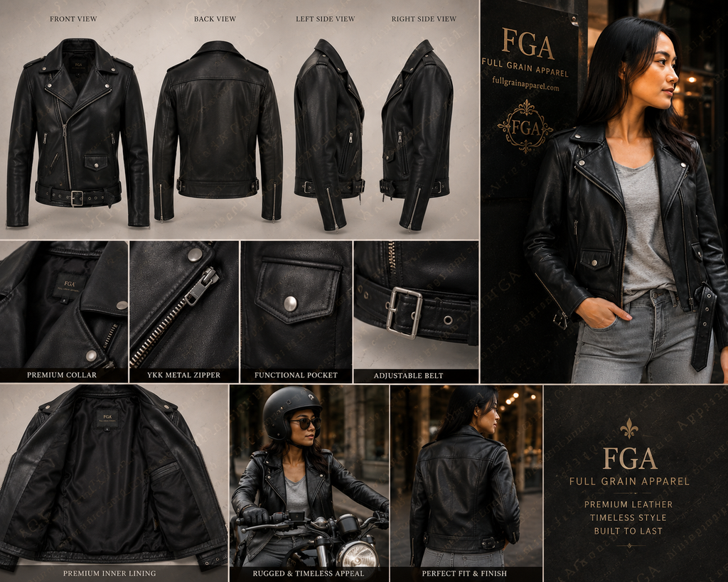Women's Black Leather Biker Jacket – Classic Moto Style Full Grain Apparel