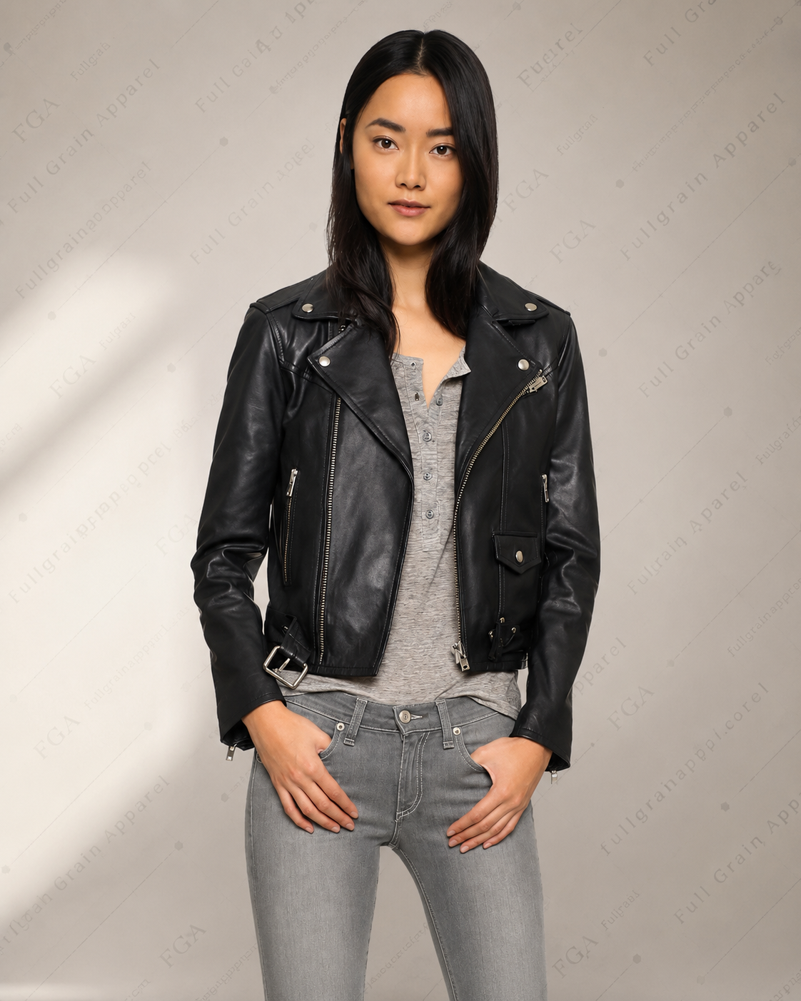 Women's Black Leather Biker Jacket – Classic Moto Style Full Grain Apparel