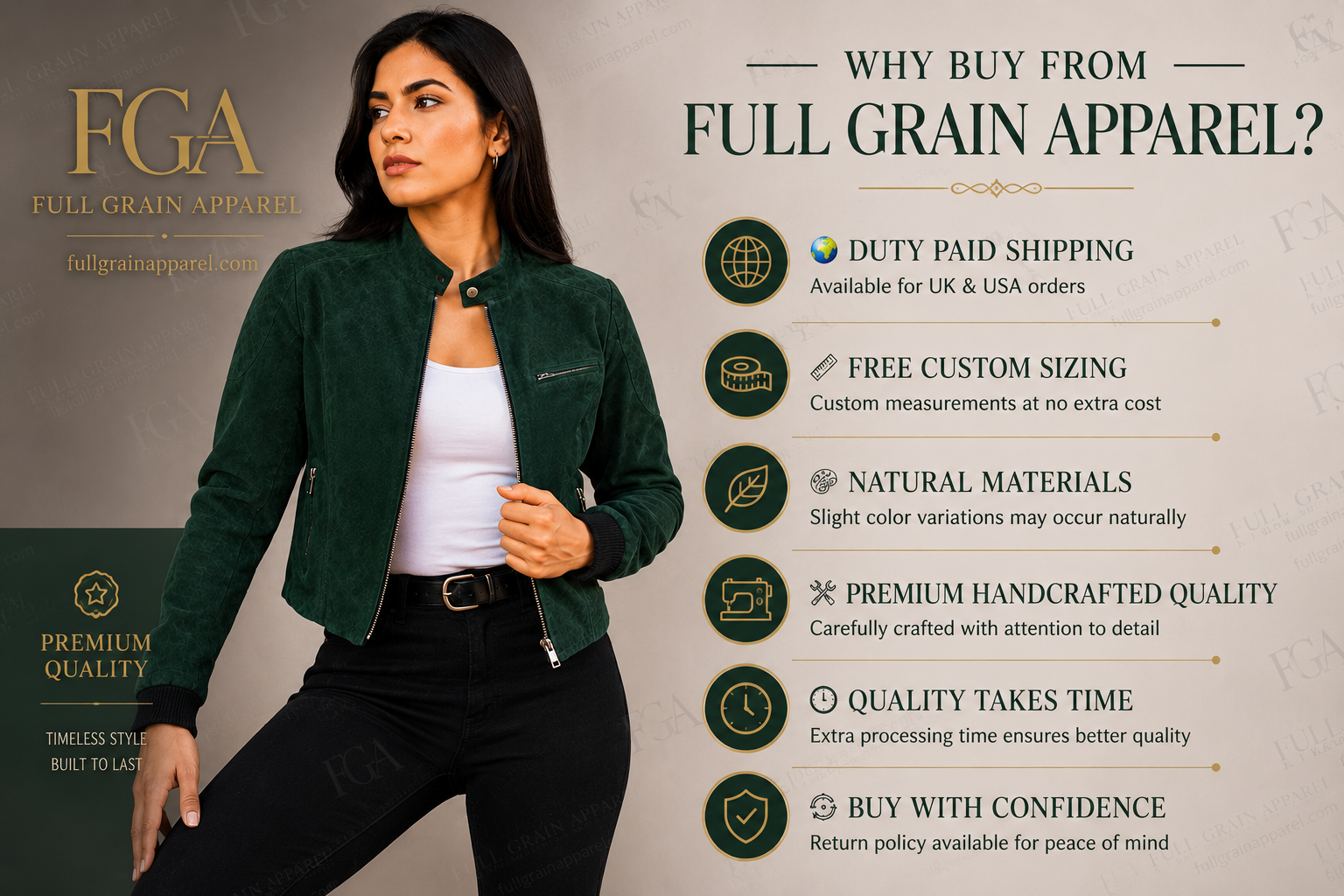 Women's Green Suede Bomber Jacket Cropped Casual Full Grain Apparel