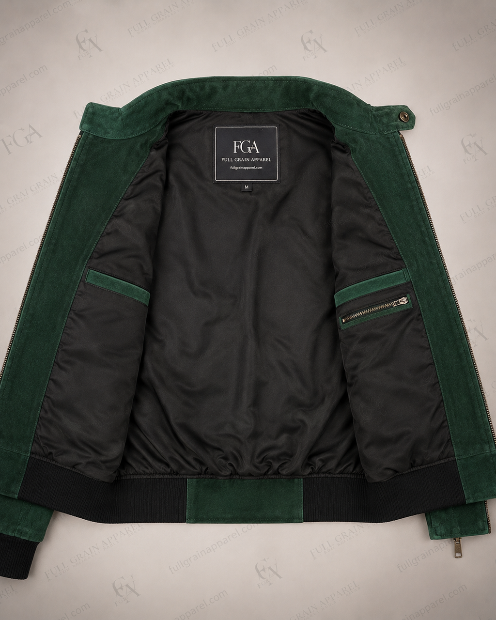 Women's Green Suede Bomber Jacket Cropped Casual Full Grain Apparel