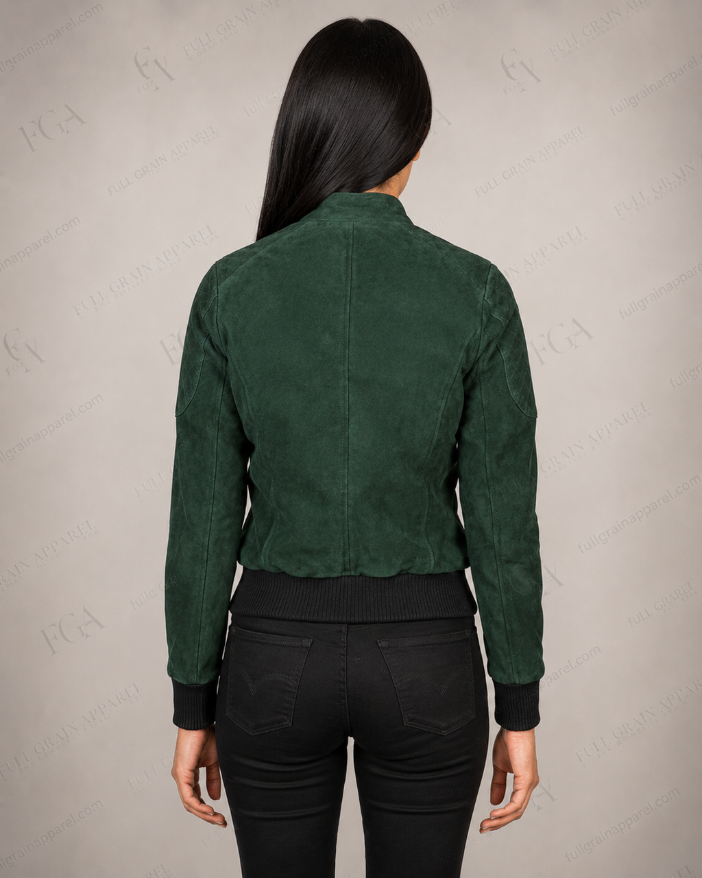 Women's Green Suede Bomber Jacket Cropped Casual Full Grain Apparel