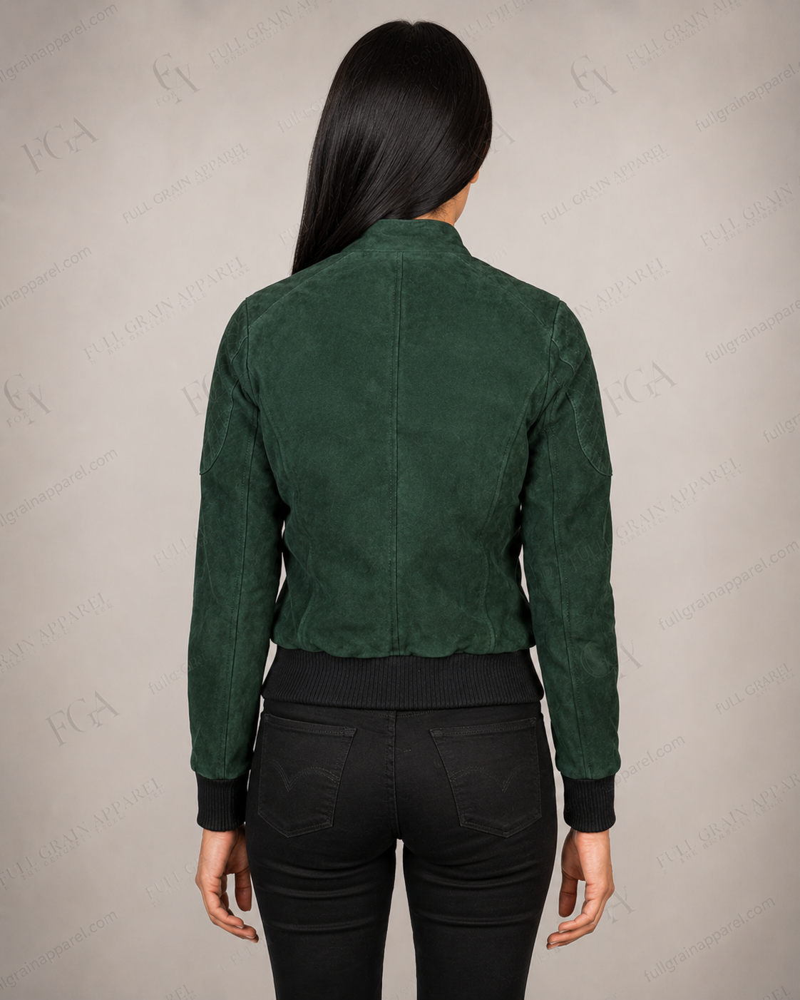 Women's Green Suede Bomber Jacket Cropped Casual Full Grain Apparel
