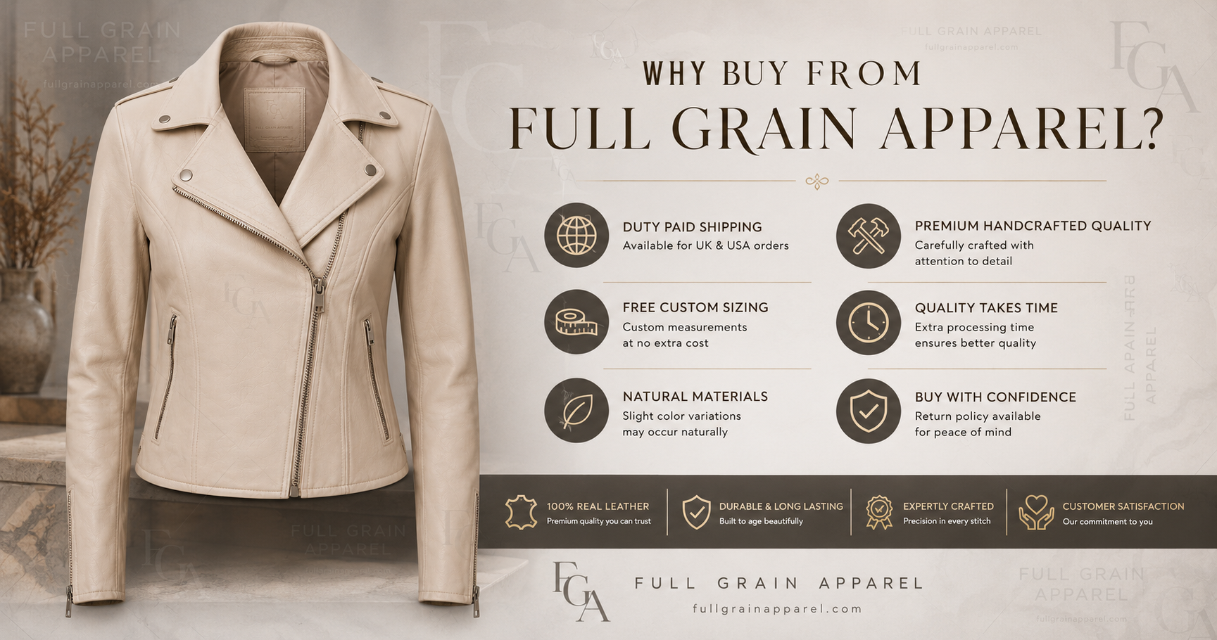 Women's Ivory Leather Moto Jacket Premium Biker Style Full Grain Apparel