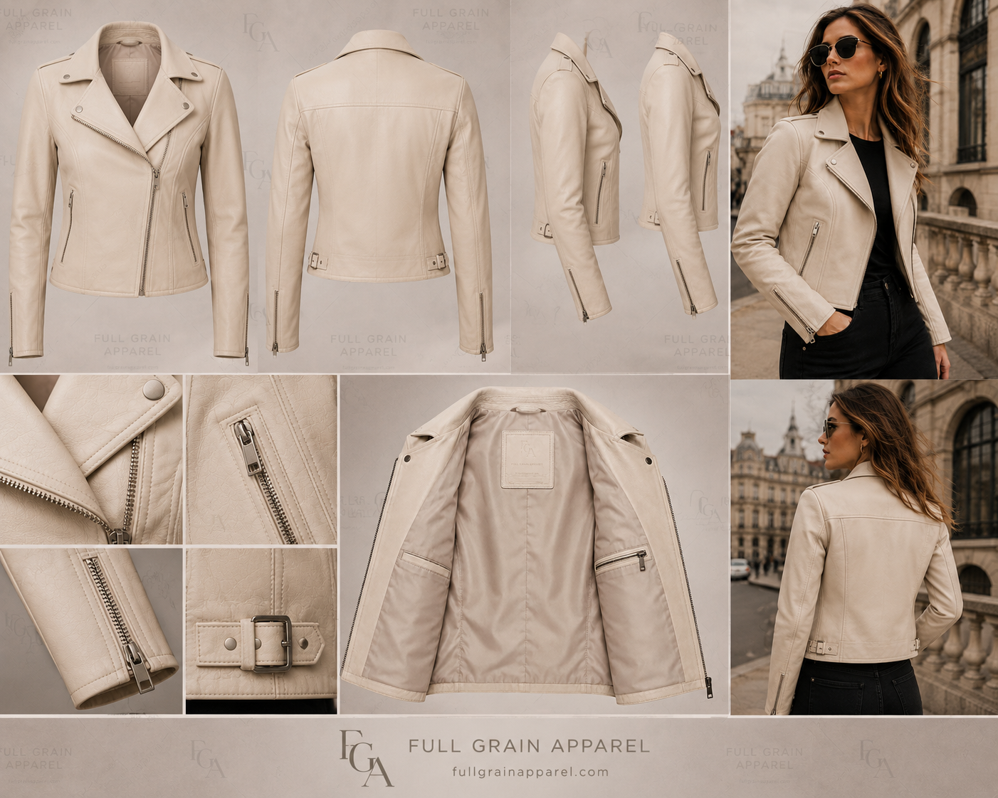 Women's Ivory Leather Moto Jacket Premium Biker Style Full Grain Apparel