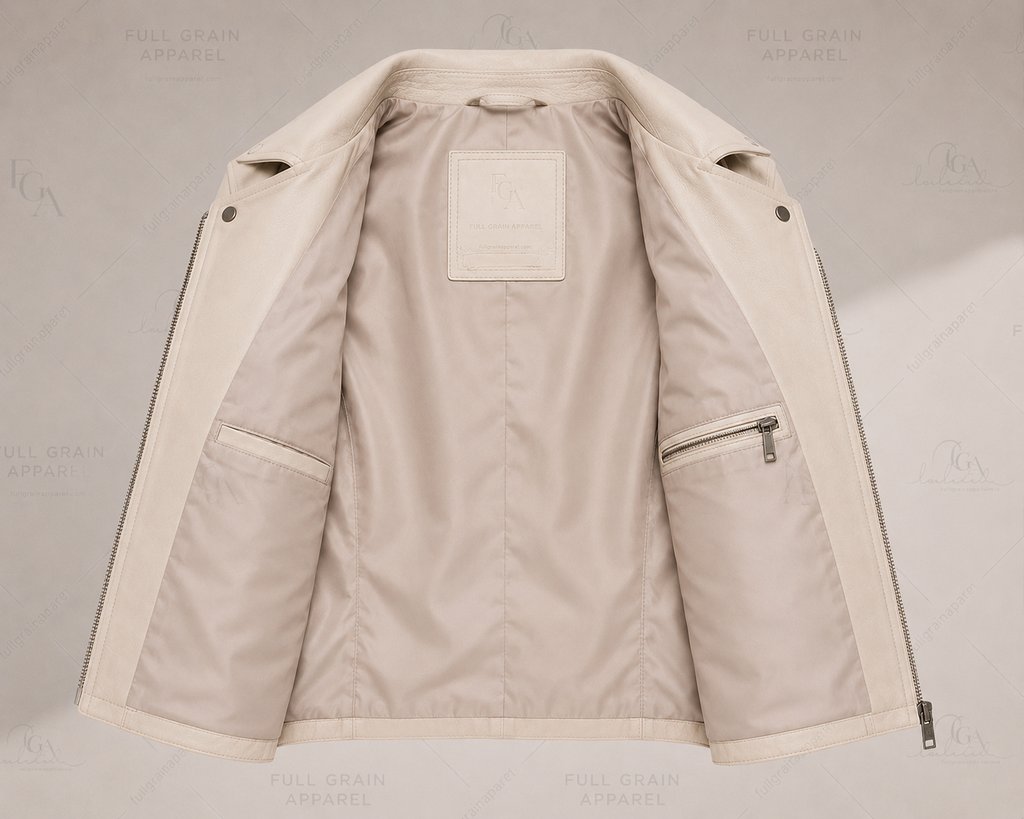 Women's Ivory Leather Moto Jacket Premium Biker Style Full Grain Apparel