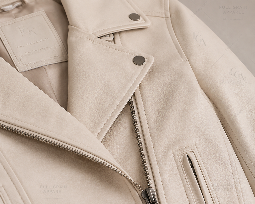 Women's Ivory Leather Moto Jacket Premium Biker Style Full Grain Apparel