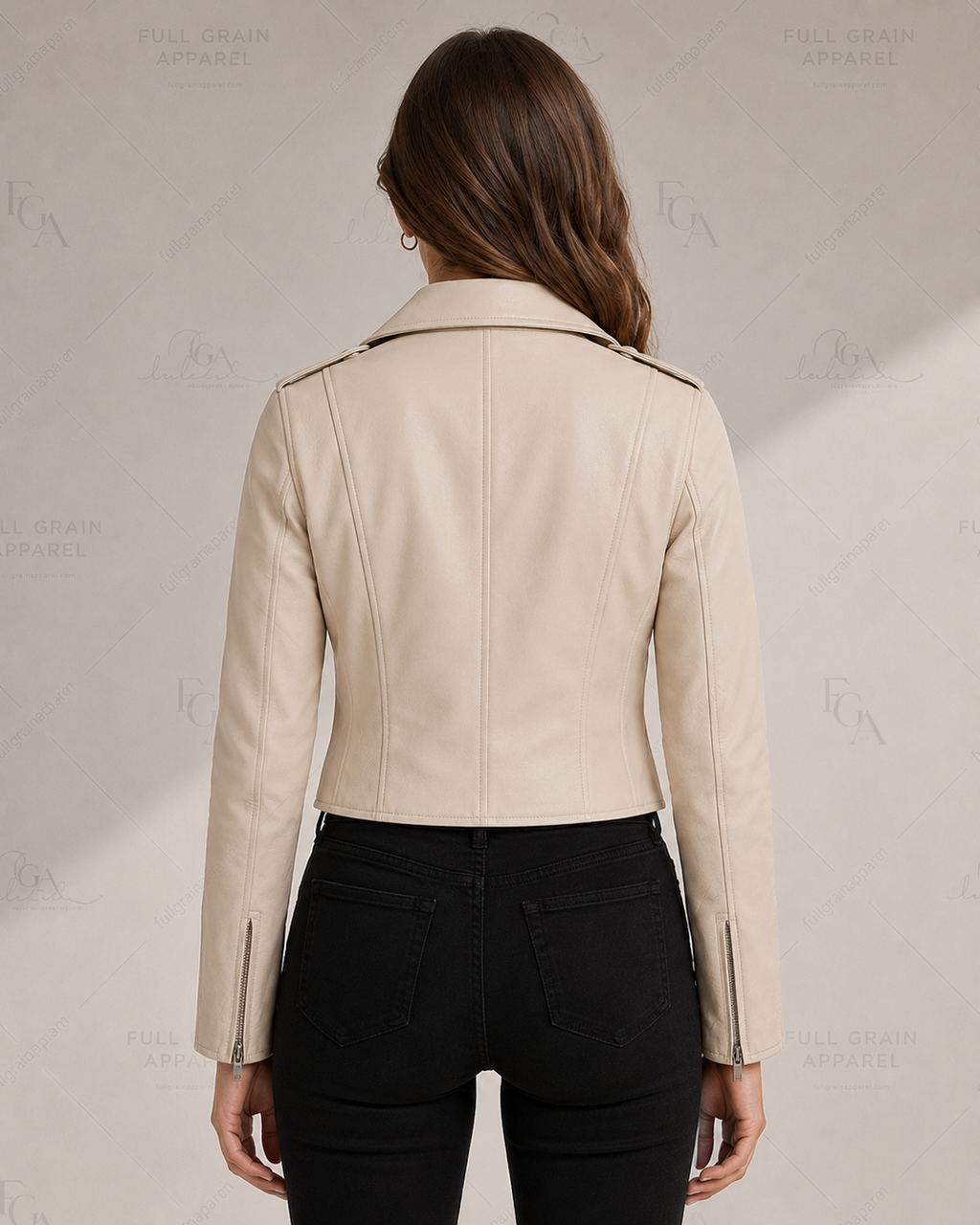 Women's Ivory Leather Moto Jacket Premium Biker Style Full Grain Apparel