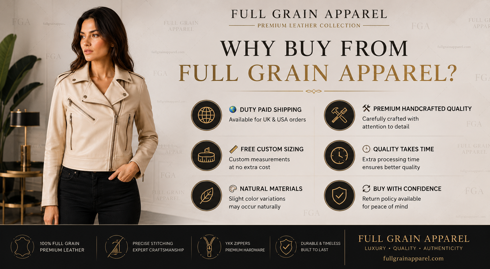 Women's Beige Moto Leather Jacket | Premium Biker Style | Full Grain Apparel