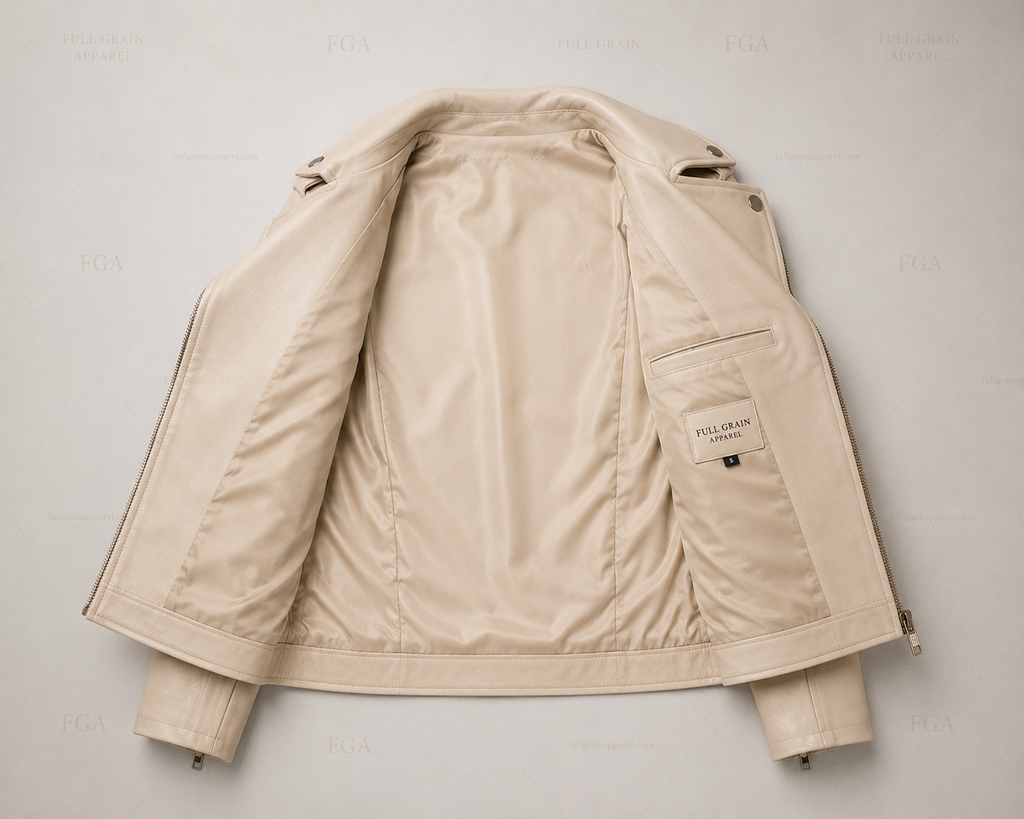 Women's Beige Moto Leather Jacket | Premium Biker Style | Full Grain Apparel