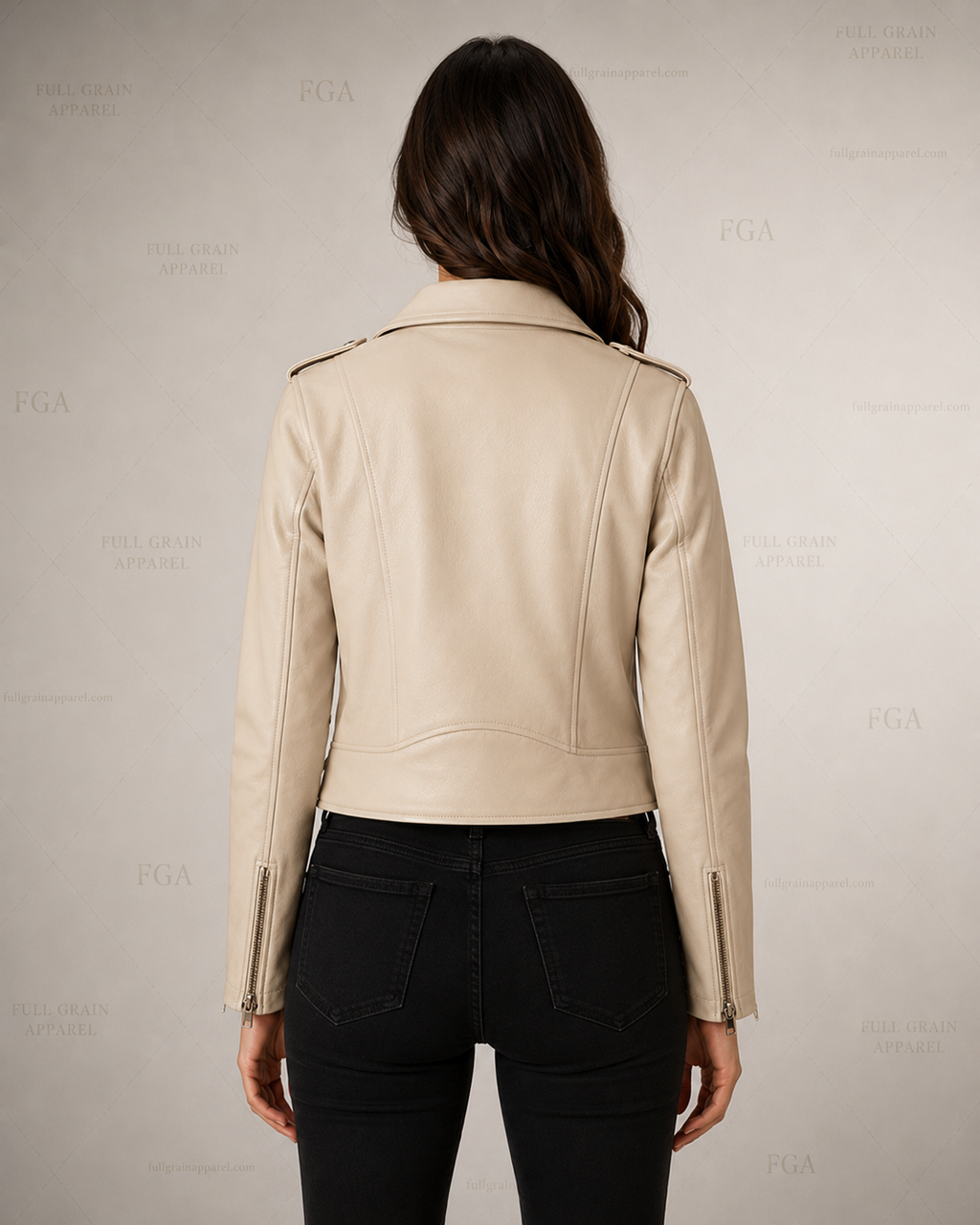 Women's Beige Moto Leather Jacket | Premium Biker Style | Full Grain Apparel