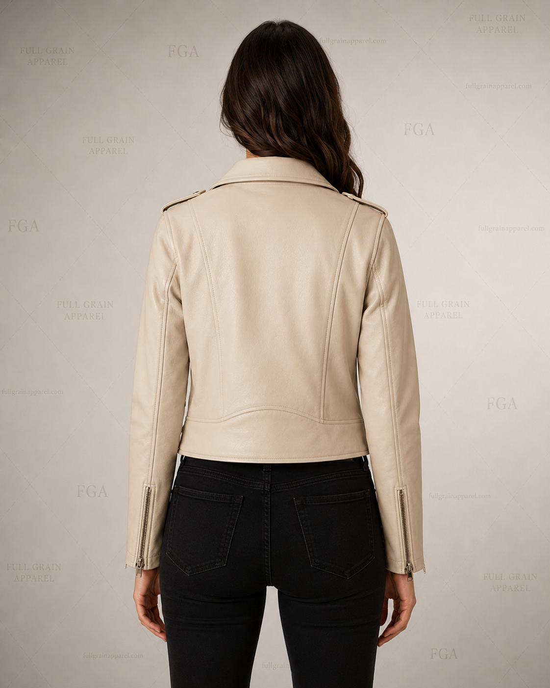 Women's Beige Moto Leather Jacket | Premium Biker Style | Full Grain Apparel