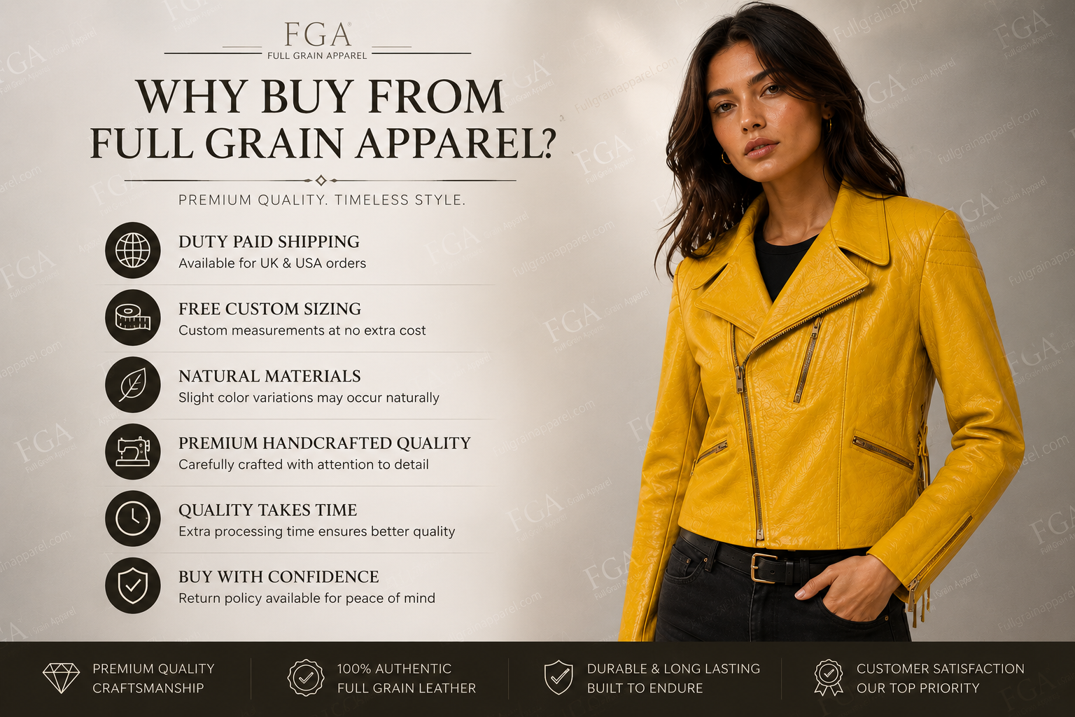 Women's Yellow Biker Leather Jacket | Lace-Up Moto | Full Grain Apparel