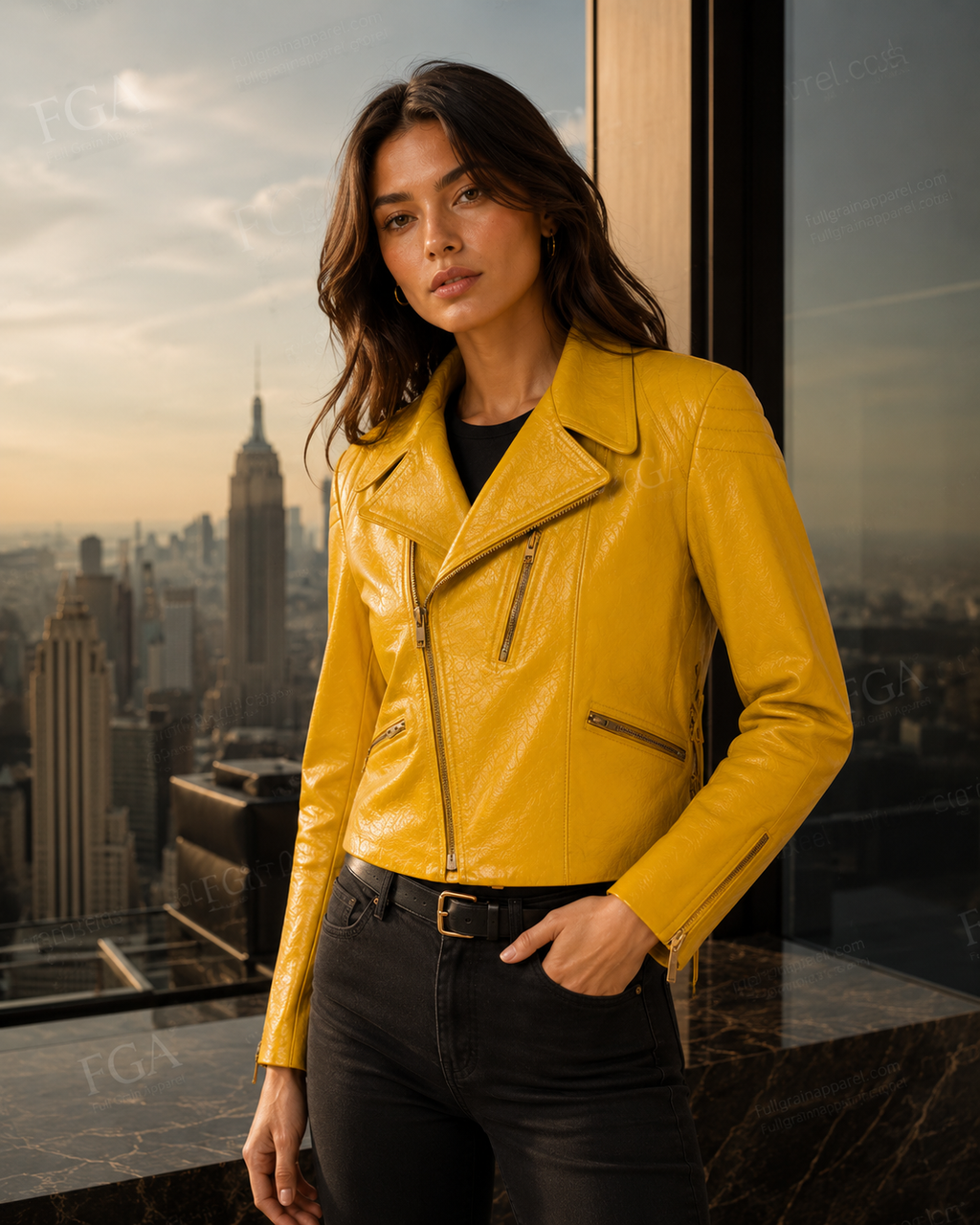 Women's Yellow Biker Leather Jacket | Lace-Up Moto | Full Grain Apparel