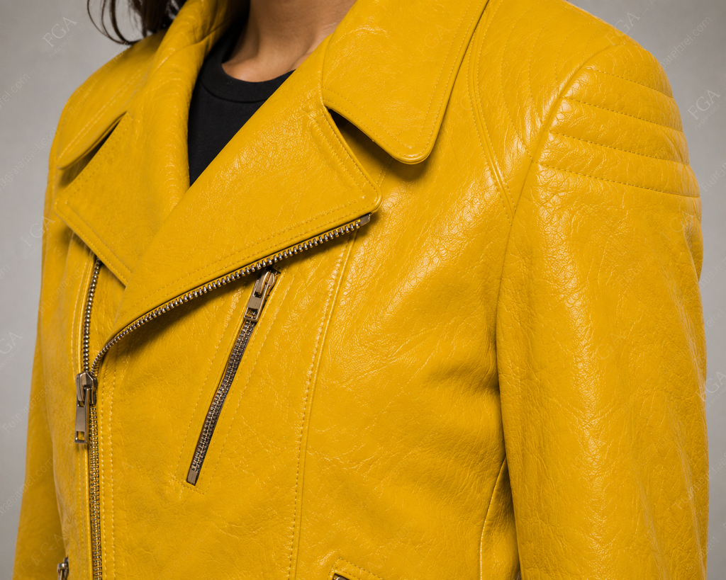 Women's Yellow Biker Leather Jacket | Lace-Up Moto | Full Grain Apparel