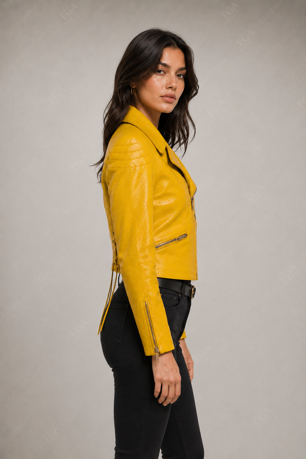Women's Yellow Biker Leather Jacket | Lace-Up Moto | Full Grain Apparel