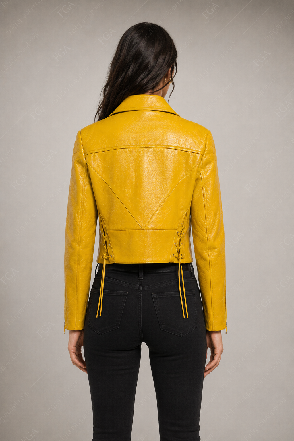 Women's Yellow Biker Leather Jacket | Lace-Up Moto | Full Grain Apparel
