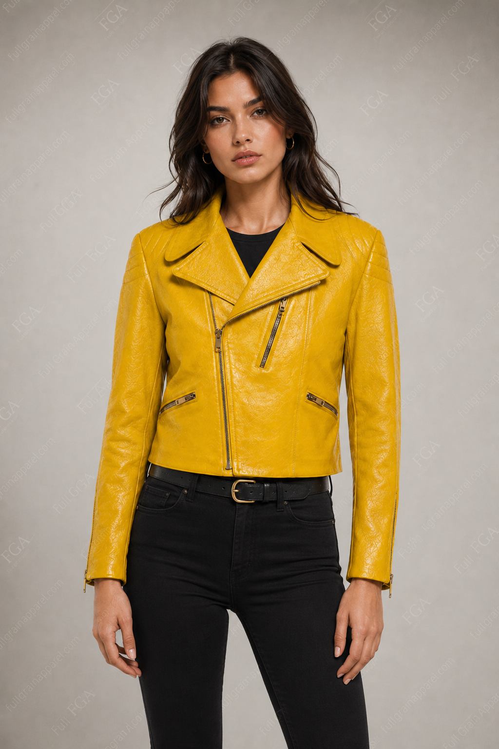 Women's Yellow Biker Leather Jacket | Lace-Up Moto | Full Grain Apparel