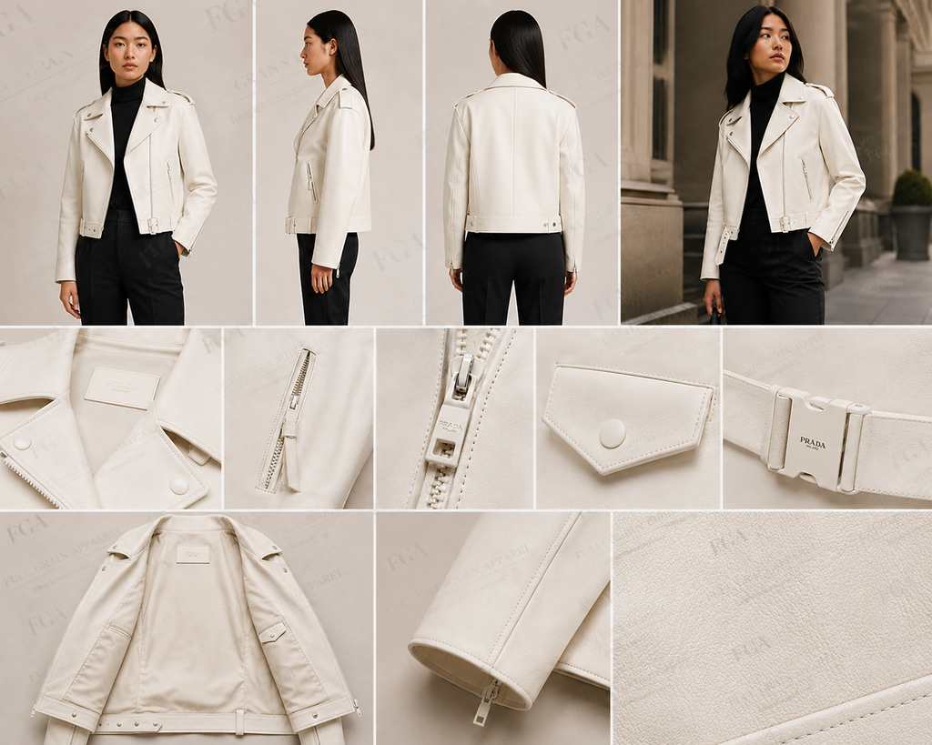 Women's White Cropped Biker Leather Jacket | Luxury Moto | Full Grain Apparel