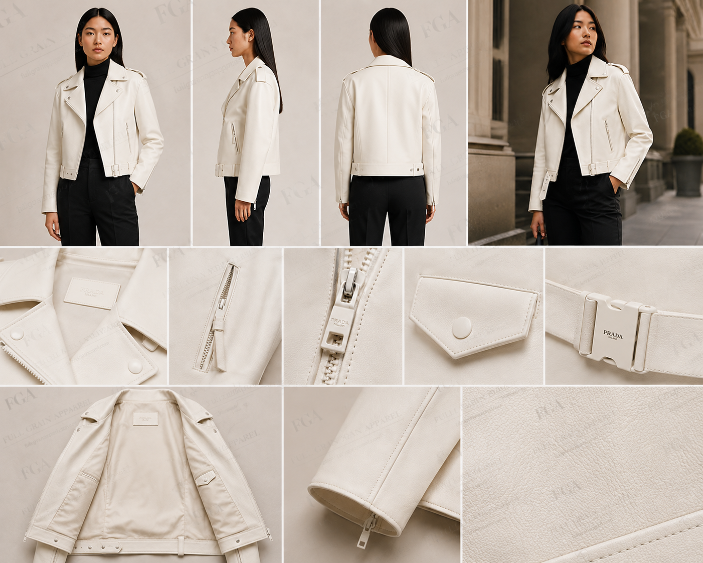 Women's White Cropped Biker Leather Jacket | Luxury Moto | Full Grain Apparel