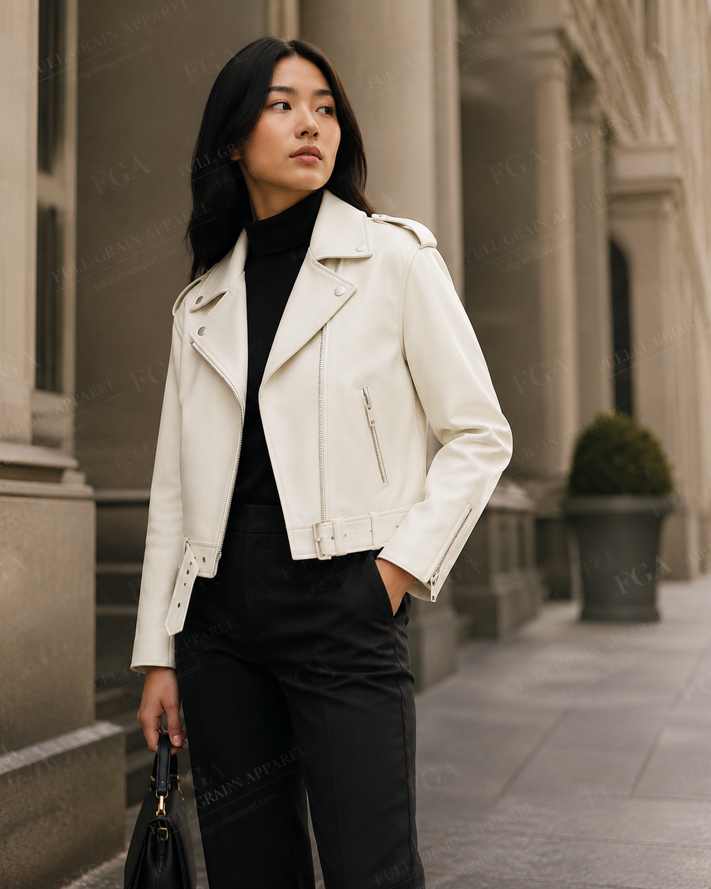Women's White Cropped Biker Leather Jacket | Luxury Moto | Full Grain Apparel