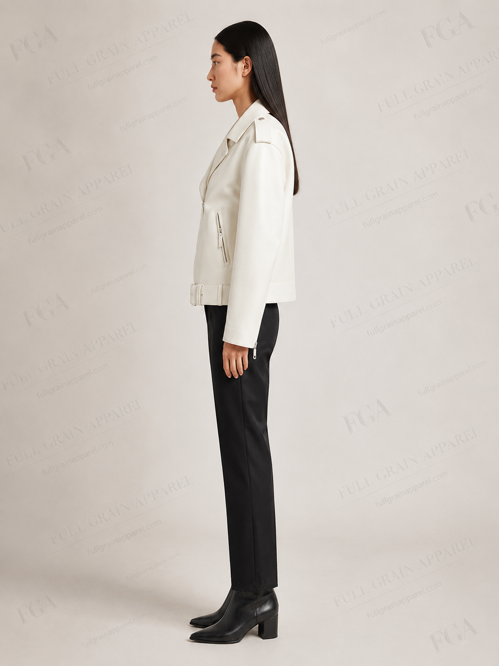 Women's White Cropped Biker Leather Jacket | Luxury Moto | Full Grain Apparel