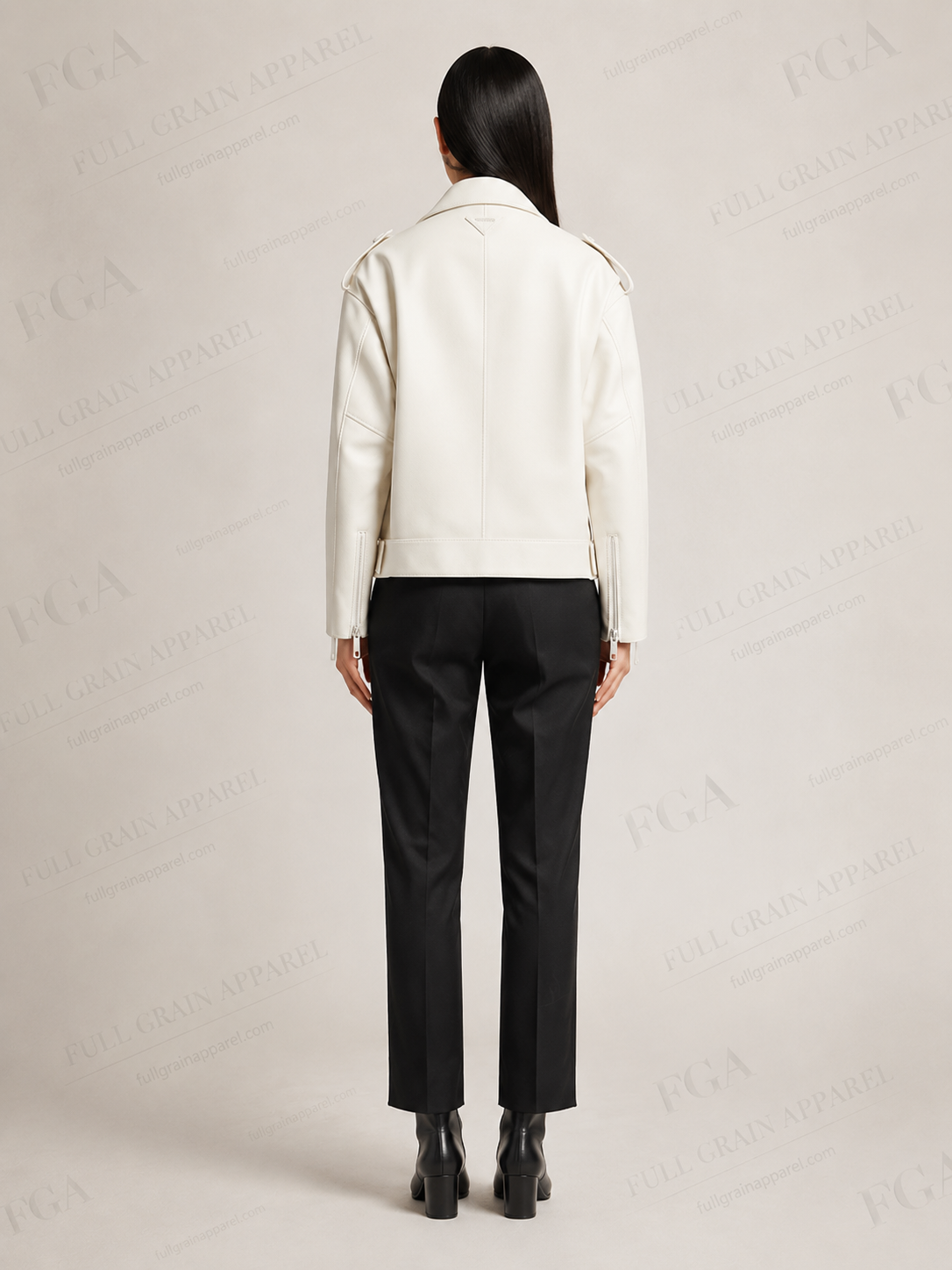 Women's White Cropped Biker Leather Jacket | Luxury Moto | Full Grain Apparel