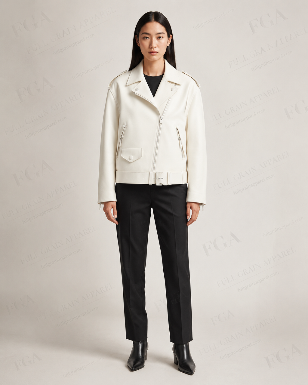 Women's White Cropped Biker Leather Jacket | Luxury Moto | Full Grain Apparel