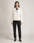 Women's White Cropped Biker Leather Jacket | Luxury Moto | Full Grain Apparel