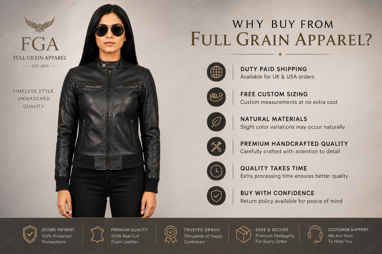Women's Black Cafe Racer Leather Jacket | Quilted Moto | Full Grain Apparel