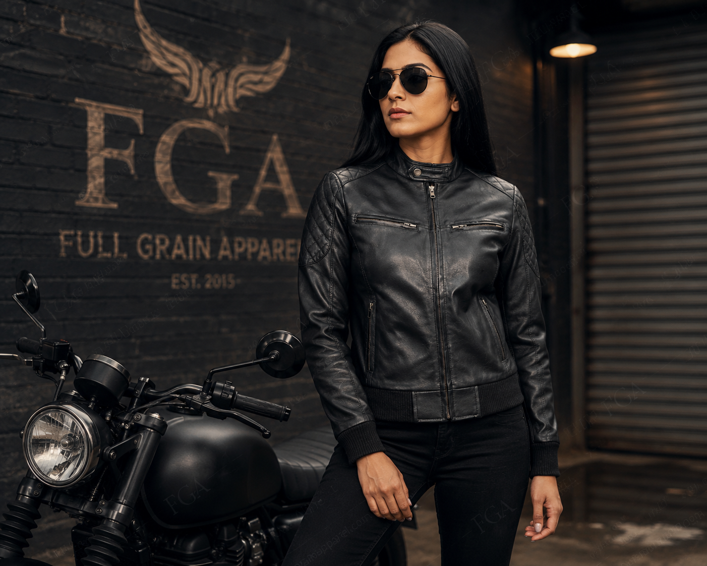 Women's Black Cafe Racer Leather Jacket | Quilted Moto | Full Grain Apparel